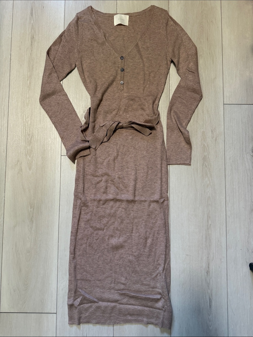 All Row Women’s Ribbed V-Neck Knit Midi Dress in Brown Size Small
